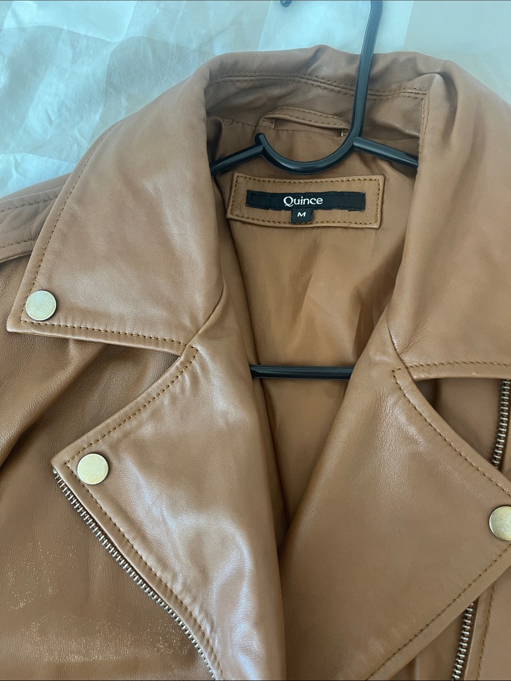 Quince Tan Leather Moto Jacket with Belt - Picture 8 of 12